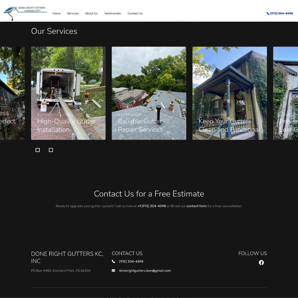 Screenshot of Done Right Gutters KC website showcasing gutter installation service 4