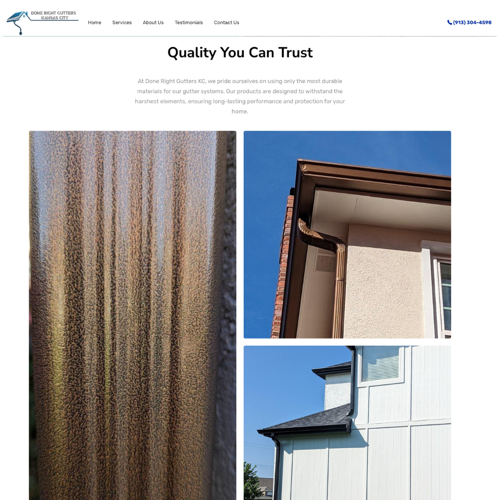 Screenshot of Done Right Gutters KC website showcasing gutter installation service 6