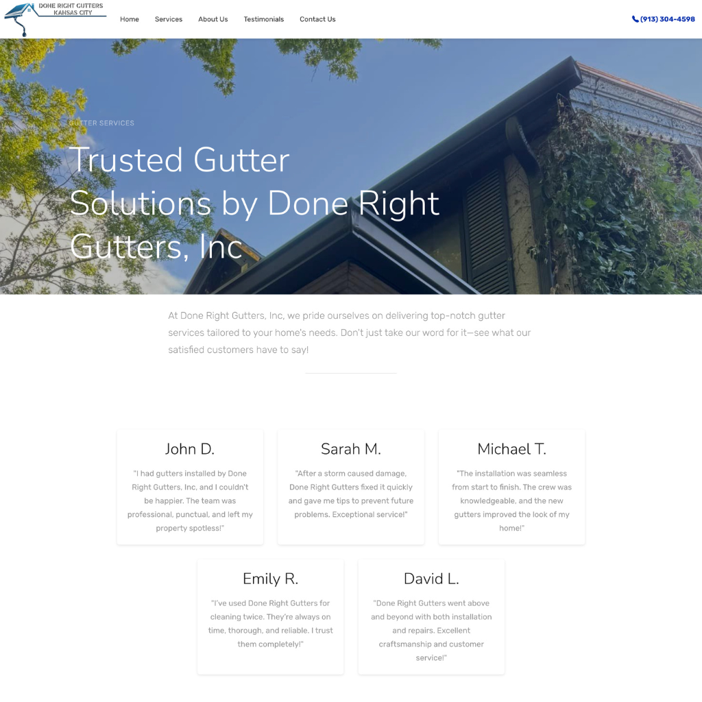 Screenshot of Done Right Gutters KC website showcasing gutter installation service 9